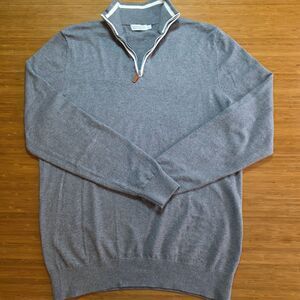 Collars and Co Pullover Cotton and Cashmere Quarter Zip Sweater Large Gray